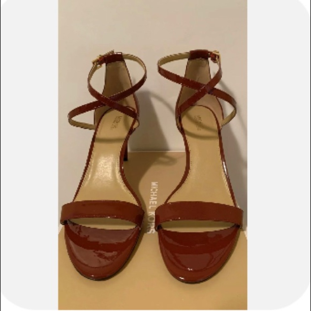 Michael Kors Ava Brandy Patent/Leather Mid Sandals